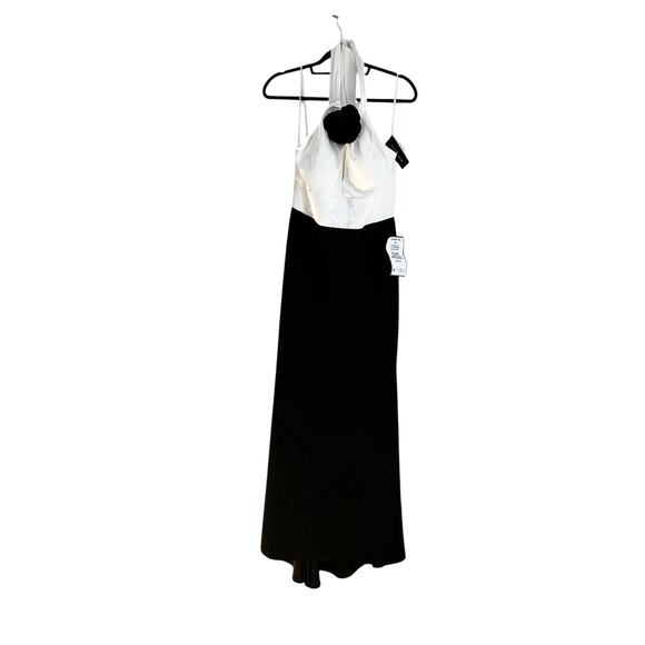 Betsy & Adam Long Scuba Crepe Sleeveless Gown Flower Trim Black White Size 6 NWT - Picture 5 of 13